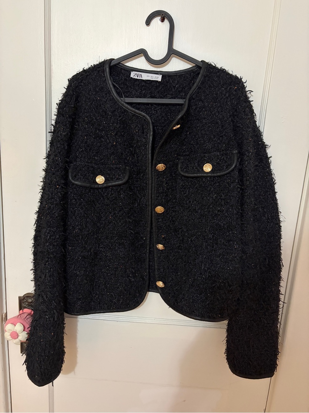 Zara Black Bouclé Gold-Button Jacket